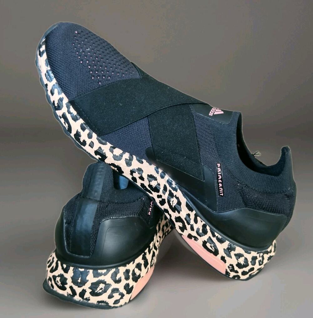B0 Adidas Ultra boost Women’s US 6 Shoe Black With Leopard Print Boost Sole